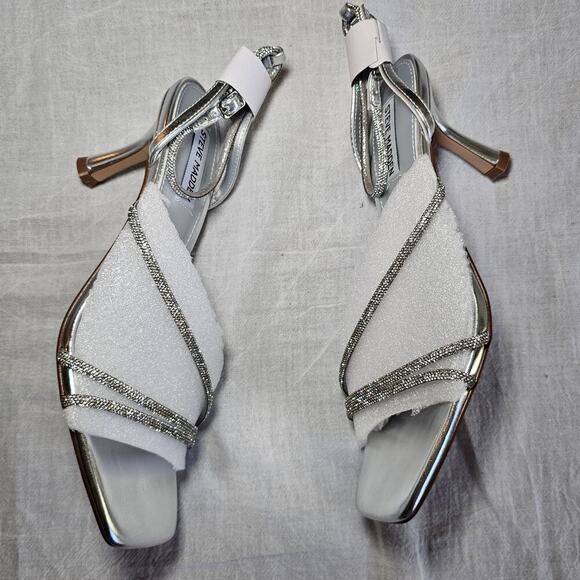 Steve Madden Meggie Crystal Ankle Strap Sandal silver sz 10 - Picture 8 of 11
